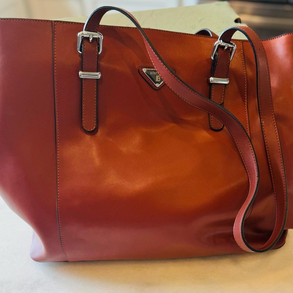 Bostanten Brownish red Leather Tote Bag with Silver Hardware